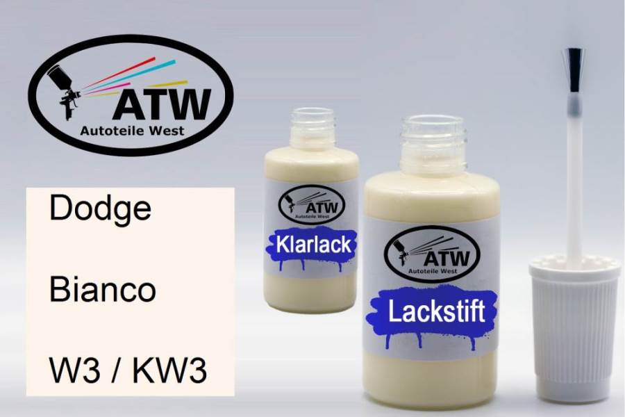 Dodge, Bianco, W3 / KW3: 20ml Lackstift + 20ml Klarlack - Set, von ATW Autoteile West.